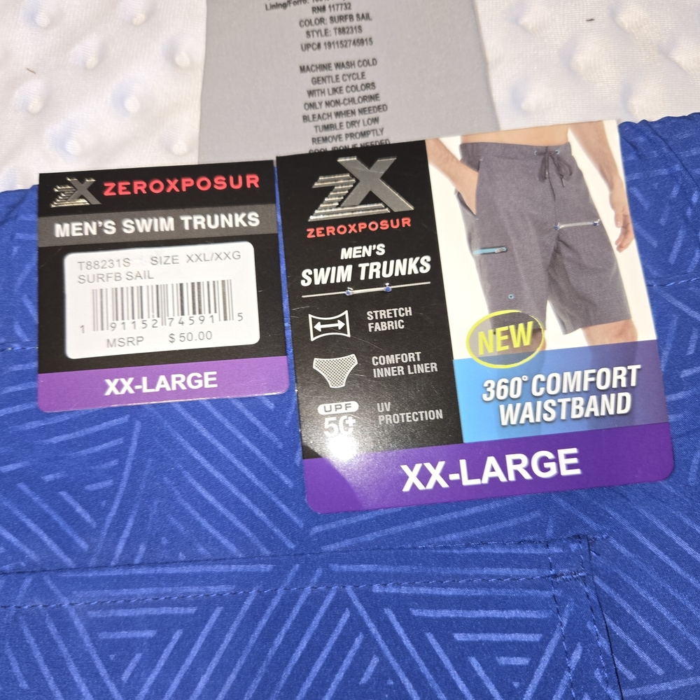 ZeroXposur Swim Trunks Mens 2XL Blue Geometric Stretch UPF 50 Lined Drawstring - Picture 3 of 6